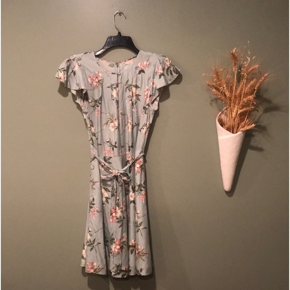 Rebecca Taylor Seafoam Flowers Ruffle Sleeve Belt Tie Midi Dress 4. Silk Blend - Picture 1 of 8